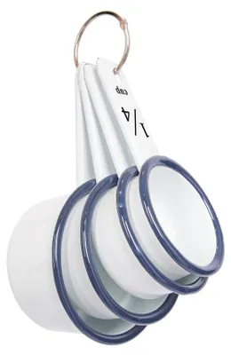 Produktbild von 4pc Blau Weiß Emaille-Messbecher-Set - Metall Küche Backen Kochen Essen Würzen Teelöffel Messen Scoop Löffel - Von Argon Ta