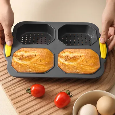 Produktbild von SilikonBackform Set: 8er Hamburgerbrötchenform & 4er Baguetteform hitzebeständig bis 230°C für Ofen, Mikrowelle, Spülmaschine
