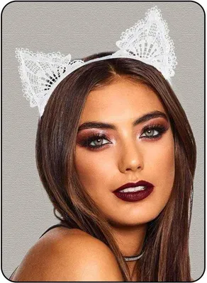 Obrázek produktu pro Čelenka Katoren – Bílá – S kočičími oušky a krajkou – Ideální na Halloween