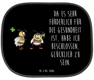 Produktbild von Mr. & Mrs. Panda Auto Sonnenschutz Hummeln Kleeblatt - Schwarz - Geschenk, glücklich sein, Lustige Sprüche, Sonnenblende, Biene, seitenscheiben, Werden, Deko, Autoscheibe