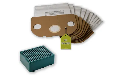 Productafbeelding van Filtersysteem compatibel met Vorwerk Tiger / Kobold 251, 252: 20 stofzuigzakken + 1 actief filtersysteem