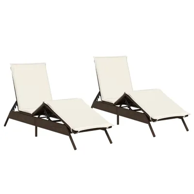 Produktbild von vidaXL Sonnenliegen mit Auflagen 2 Stk. Braun Poly Rattan