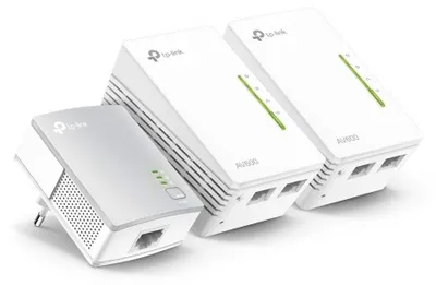 Image de TP-Link WLAN Powerline Adapter Triple Set TL-WPA4220T KIT(600Mbit/s, WLAN 300Mbit/s, Wi-Fi Clone, Fast-Ethernet-LAN, Plug&Play, Compatible avec tous les adaptateurs HomePlug AV/AV2 Powerline)