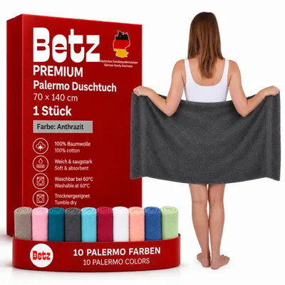 Produktbild von Betz Duschtuch Badetuch Duschtücher Set Palermo 100% Baumwolle Handtuch Strandlaken Größe 70 x 140 cm Farbe anthrazit