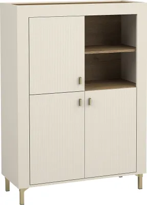 Produktbild von MIRJAN24 Highboard Mossa 3D MO05, Kommode mit drei Drehtüren, Wohnzimmer Kollektion (Farbe: Cashmere / Cashmere + Eiche Whisky, ohne Beleuchtung)