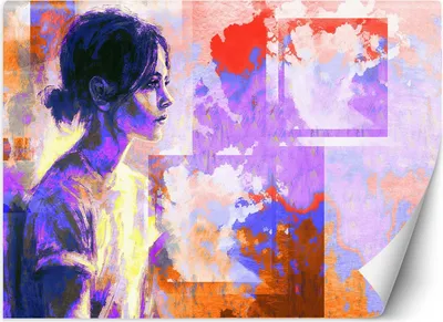 Produktbild von Vlies fototapete Frau abstraktes Porträt in Lila 250x175 cm Feeby Lila inkl. Kleber einfache Montage