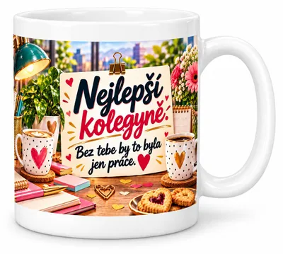 Obrázek produktu pro Hrnek pro kolegyni – Nejlepší kolegyně. Bez tebe by to byla jen práce – 300 ml, Obrázek vytvořený pomocí AI
