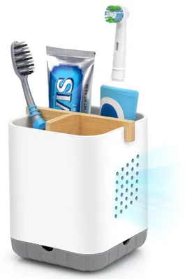 Obrázok produktu pre Držiak na zubné kefky z bambusu, sivý/biely, s 3 priehradkami