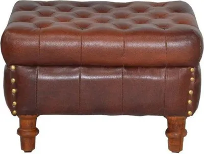 Produktbild von Casa Padrino Echtleder Hocker Braun 50 x 40 x H. 35 cm - Luxus Fußhocker- Leder Chesterfield Hocker