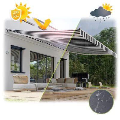 Produktbild von VANA Halbkassettenmarkise 5,5 x 3 m, weiß, elektrisch mit Dooya Motor und LED-Beleuchtung, UV 60+, Aluminium pulverbeschichtet, Polyester PU-beschichtet, vormontiert, SP1201EML-W/SPD023