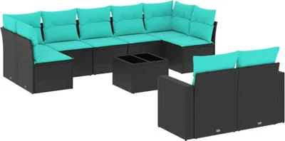 Produktbild von vidaXL 10-tlg. Garten-Sofagarnitur mit Kissen Schwarz Poly Rattan