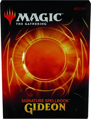 The image shows the front packaging of a Magic: The Gathering Signature Spellbook - Gideon.