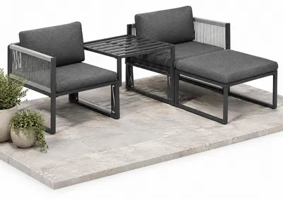 Produktbild von Balkon Lounge Set Aluminium – 2?Sitzer mit Tisch, anthrazit, wetterfest