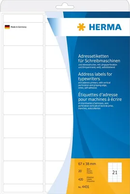 Produktbild von Adress-Etiketten 67x38mm auf A4-Blättern Ecken rund VE=36x420 Stück