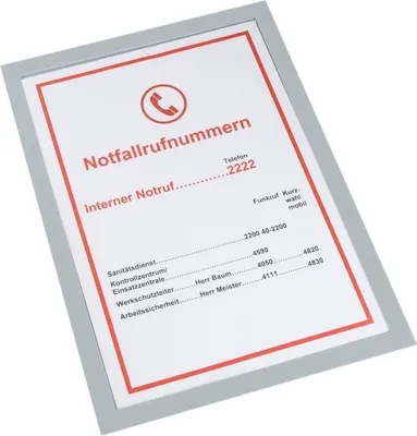 Produktbild von Magnetische Infotasche Basic, Format DIN A4, Fülltiefe: 1,5 mm, Außenmaße: 240 x 330 mm, Grau, Verpackungseinheit: 5 STK
