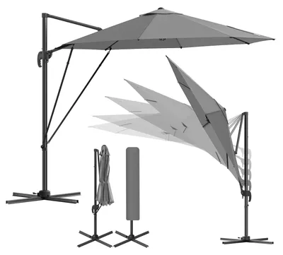 Zdjęcie produktu dla Parasol aluminiowy balkonowy – średnica ok. 3 m – z mechanizmem rozkładania ręcznym – ochrona UV 50+ – obrotowy o 360° – regulacja nachylenia w 5 pozycjach – kolor: ciemnoszary