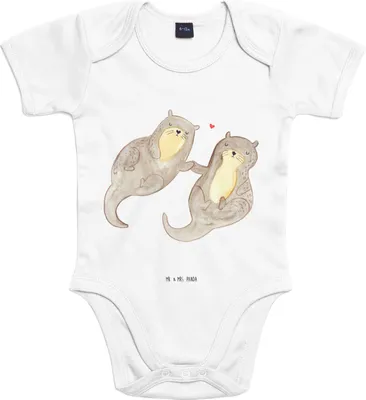 Produktbild von Mr. & Mrs. Panda Strampler Otter Hände halten 12. - 18. Monat - Heather Grey - Geschenk, Paar, Romantisch, Seeotter, Einteiler, Liebe, Verliebt, overall baby, Babybody