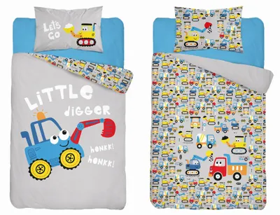 Produktbild von Detexpol Bettwäsche-Set 90x120 cm Fahrzeuge Baustelle 100% Baumwolle