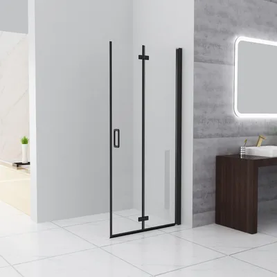 Produktbild von LISA Nischentür 80 x 185 cm Walk in Duschabtrennung Faltbar Duschwand für Dusche Matt Schwarz Pendeltür Falttür Duschtür aus ESG Glas Rahmenlos