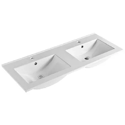 Productafbeelding van Mereo Keramika - Dubbel wastafelblad Slim, 1210x460 mm, met overloop, gaten voor kraan, wit UC12146D