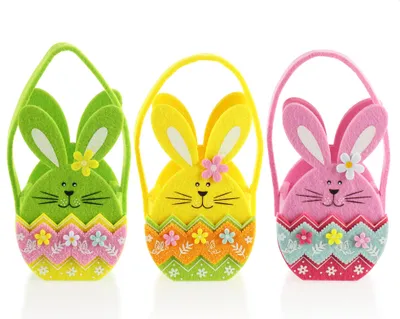 Produktbild von com-four® 3X Osternest mit Hase - Osterkörbchen aus Filz zum Befüllen - Filztasche Osterhase zum Verschenken - Osterdeko - Frühlingsdekoration
