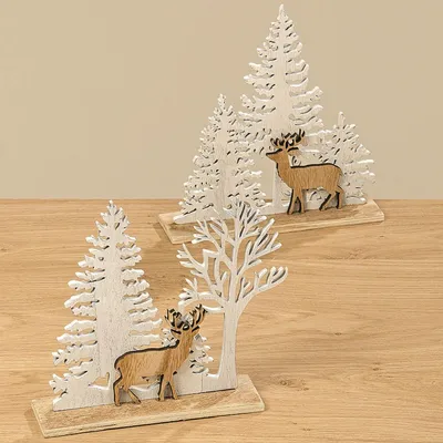 Produktbild von Dekoaufsteller Wald Hirsch 2 sortiert Holz H.18 cm natur Stückpreis