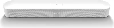 A white Sonos Beam Gen 2 soundbar is shown from a front-facing, slightly elevated angle against a white background.