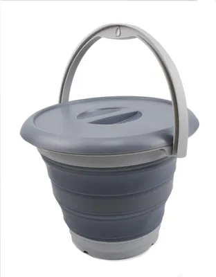 Faltbarer 5L Eimer mit Deckel, 28,8x28,9x21 cm, grau