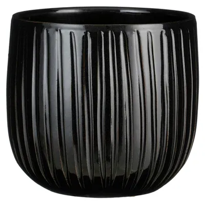 Produktbild von Mica Decorations Blumentopf - Keramik - schwarz -gerippt glanzend -21x19cm