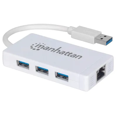 Immagine prodotto di Manhattan 507578 Manhattan USB-HUB  3-Port USB 3.0 Ethernet Adapter weiß
