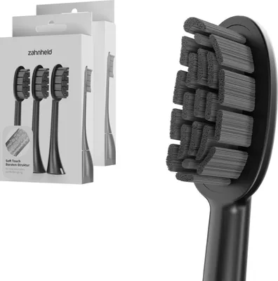 Produktbild von Zahnheld Bürstenkopf Ersatzbürsten Basic Soft - ideal für Gero Schallzahnbürsze, 6 Stück, Schwarz, weiche Wechselköpfe, sensible Zähne und Zahnfleisch