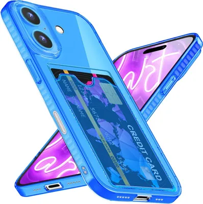 Image de Étui en silicone NALIA Neon pour iPhone 16 – Compartiment pour cartes et couleur vive – CARDPOP (étui antichoc) – Marque berlinoise – Bleu