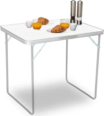 Produktbild von Zusammenklappbarer Campingtisch - Leichter Gartentisch 80x60x70 cm - Aluminium und MDF - Traggriff - Für drinnen und draußen