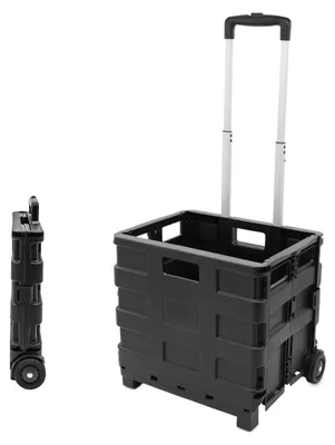 Produktbild von Einkaufstrolley klappbar schwarz bis 18 kg mit Rollen - 30 L - Rollkiste mit Aluminium Teleskopgriff