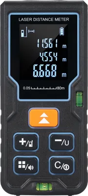 Produktbild von Laser-Entfernungsmesser, 80 m/262 Fuss, tragbares Laser-Messgeraet mit 2 Wasserwaagen, grosses LCD-Display mit Hintergrundbeleuchtung, m/ft/in-Einheitenumschaltung, Pythagoras-Modus, Messung von Distanz, Flaeche, Volumen