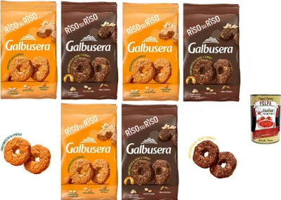 Produktbild von Galbusera Riso su Riso Mürbeteig mit der Leichtigkeit von Reis und der Güte von Getreide-Mürbebrot mit Reis, Getreide und Kakao 6x 290gr+ Italian Gourmet polpa 400g