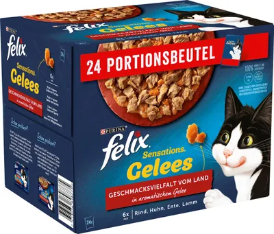 Produktbild von Felix Sensations Gelees Geschmacksvielfalt vom Land 24 x 85 g, Adult, Rind, Huhn, Ente, Lamm, 85 g, Ohne künstliche Farbstoffe