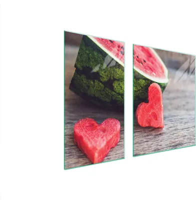 Produktbild von Herdabdeckplatten 2 teilig 90x52 Glaskeramikkochfeld Abdeckung Glas Schneidebrett Wassermelone Herz