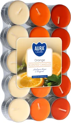 Duft-Teelichter 30 Stück, Orange, Ø 3,9 cm, 4 h Brenndauer