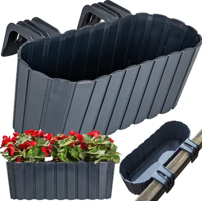 Produktbild von Blumentopf Balkon Oval Blumenkasten Für Brüstungshaken Anthrazit