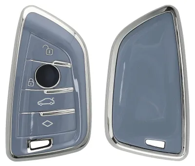 Produktbild von kwmobile Autoschlüssel Hülle kompatibel mit BMW 3-Tasten Smart Key Autoschlüssel - Schlüsselhülle Silikon Cover - Blau Silber
