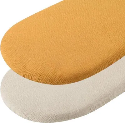 Productafbeelding van Ibenzoa® Spannenlakens van 100% mousseline katoen, 70 x 35 cm, set van 2 – zacht en ademend, geschikt voor kinderwagens, wiegjes en bedjes