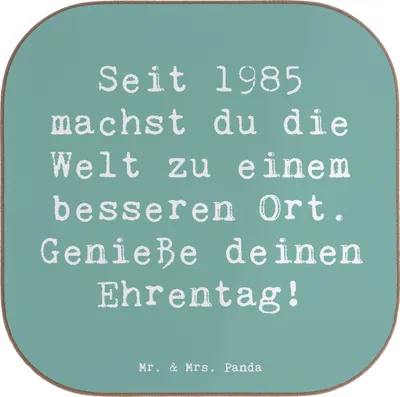 Produktbild von Mr. & Mrs. Panda Holzuntersetzer Spruch 1985 Geburtstag - Meeresbrise - Geschenk, besonderer Jahrgang, Happy Birthday, Alter, bieruntersetzer, gläseruntersetzer, Coaster