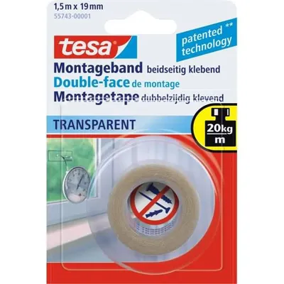 Produktbild von TESA 55743-00001, Montageband, Transparent, 1,5 m, Drinnen, Glas, Kunststoff, 0,2 kg/cm