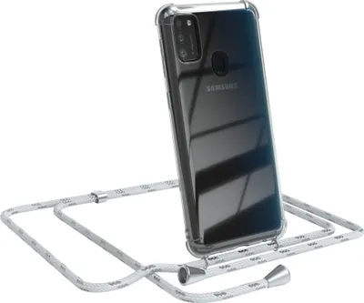 Produktbild von EAZY CASE Handykette kompatibel mit Samsung Galaxy M30s / M21, Handyhülle mit Umhängeband, Handykordel, Schutzhülle Clear, Band in Weiß