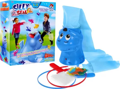 Produktbild von Fröhlicher Seehund mit Fisch für Kinder ab 3 Jahren Arcade-Spiel Fische fangen + 2 Greifer + 30 Fische + Folienkamin