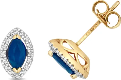 Produktbild von Elegante 9 Karat (375) Gold Damen - Diamant Paar Ohrstecker Brillant-Schliff 0.09 Karat mit Saphir; TRS28553