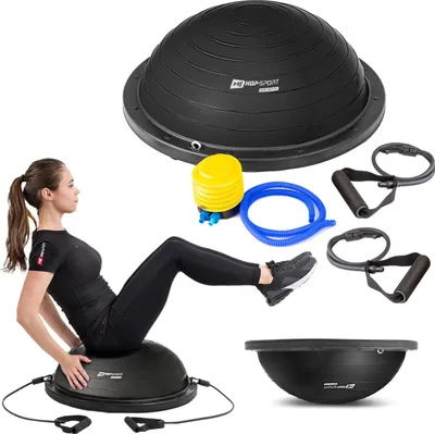 Produktbild von Hop-Sport Balance Ball HS-L058B Balancetrainer Gymnastikball mit Expander & Pumpe für Fitness, Stabilitäts-Training Ø 63,5 cm  - Schwarz