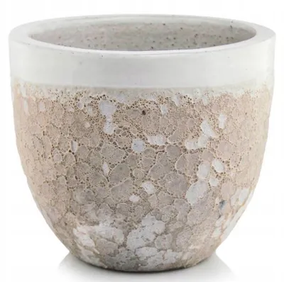 Immagine prodotto di Vaso da fiori rotondo in Vetroceramica, 30 cm, bianco/beige, stile vintage, resistente al gelo, smaltato, con foro di drenaggio