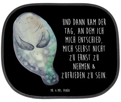 Produktbild von Mr. & Mrs. Panda Sonnenblende Auto Seekuh Happy - Schwarz - Geschenk, pkw sonnenschutz, Selbstliebe, Respekt, Fürs, Achtsamkeit, für Autoscheiben, Neuanfang, Meer